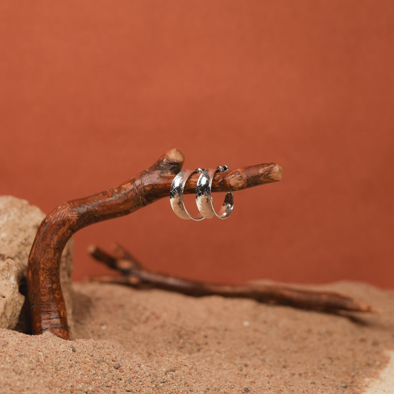 Handcrafted Brass Hoop Stud Earring Silver