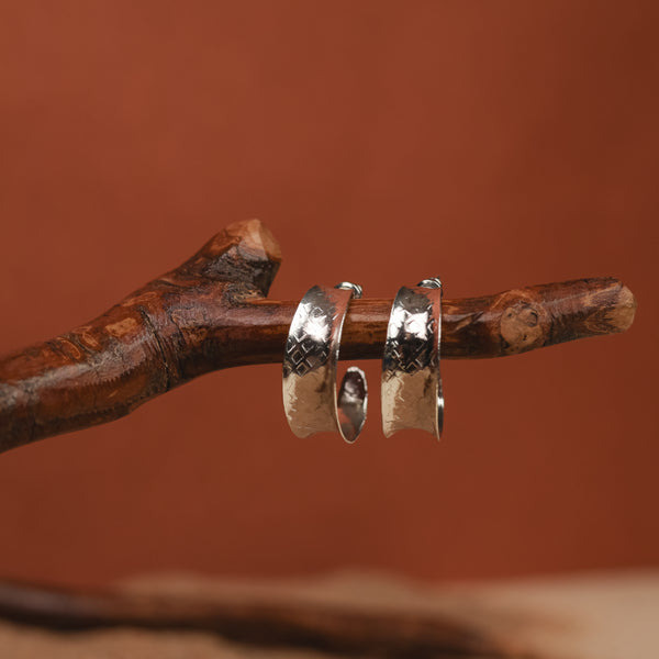 Handcrafted Brass Hoop Stud Earring Silver
