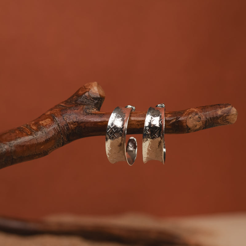 Handcrafted Brass Hoop Stud Earring Silver