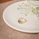 Handcrafted Brass Adjustable Ring with Iridescent Green Stone | Artisan Statement Ring