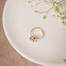 Handcrafted Brass Adjustable Ring with Iridescent Green Stone | Artisan Statement Ring