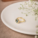 Handcrafted Brass Adjustable Ring with Iridescent Green Stone | Artisan Statement Ring