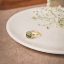 Handcrafted Brass Adjustable Ring with Iridescent Green Stone | Artisan Statement Ring
