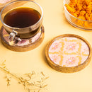 Wooden Round Coasters with Peach Floral Design Set of 2