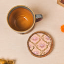 Wooden Round Coasters with Peach Floral Design Set of 2