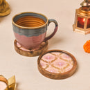 Wooden Round Coasters with Peach Floral Design Set of 2