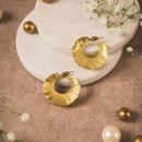 Handmade Textured Crescent Hoop Earrings – Gold-Tone Brass Statement Hoops