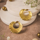 Handmade Textured Crescent Hoop Earrings – Gold-Tone Brass Statement Hoops