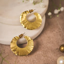 Handmade Textured Crescent Hoop Earrings – Gold-Tone Brass Statement Hoops