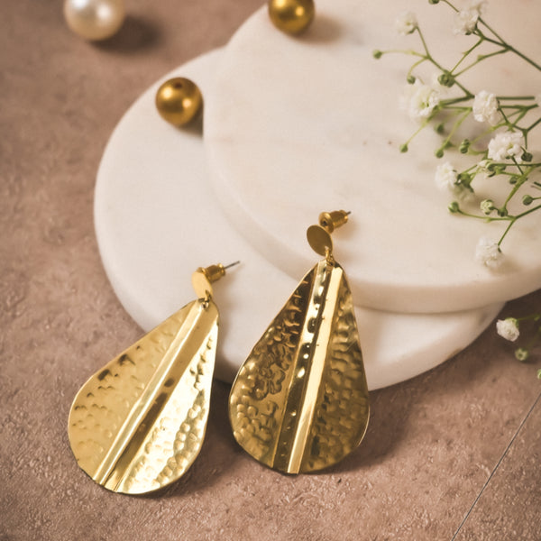 Handmade Hammered Brass Teardrop Earrings – Artisanal Statement Jewelry