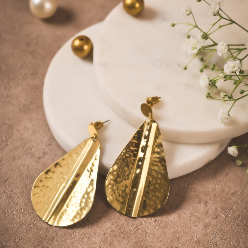 Handmade Hammered Brass Teardrop Earrings – Artisanal Statement Jewelry