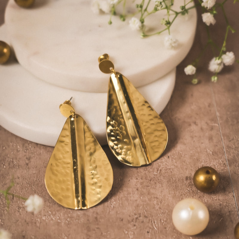 Handmade Hammered Brass Teardrop Earrings – Artisanal Statement Jewelry