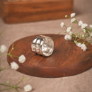 Silver-Toned Textured Wide Band Brass Ring | Handcrafted Adjustable Statement Ring