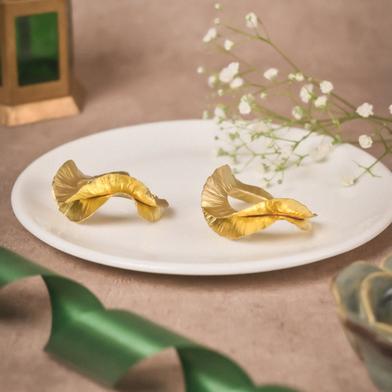 Textured Wavy Hoop Earrings for Women | Handcrafted Gold-Tone Brass Jewellery