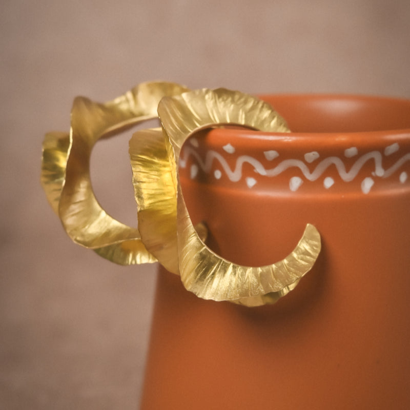 Textured Wavy Hoop Earrings for Women | Handcrafted Gold-Tone Brass Jewellery