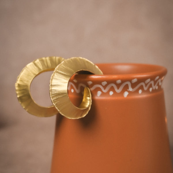 Handcrafted Spiral Brass Hoop Earrings – Textured Gold-Tone Statement Hoops