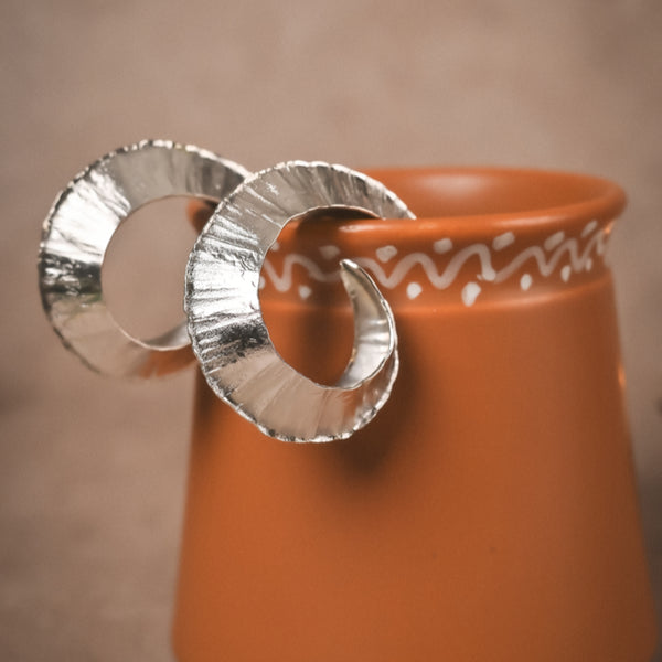 Handmade Silver-Tone Spiral Brass Hoops – Textured Statement Earrings