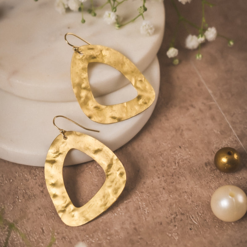 Handmade Organic Triangle Brass Earrings – Textured Minimal Dangles