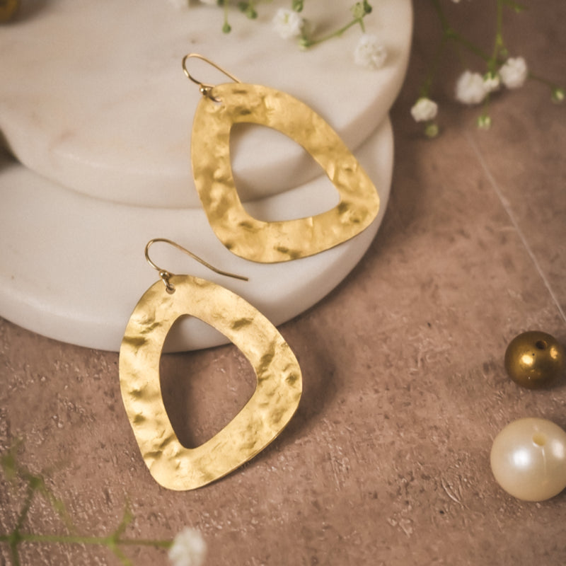 Handmade Organic Triangle Brass Earrings – Textured Minimal Dangles