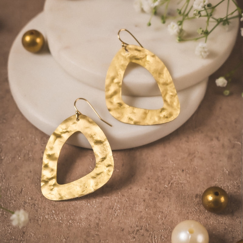 Handmade Organic Triangle Brass Earrings – Textured Minimal Dangles