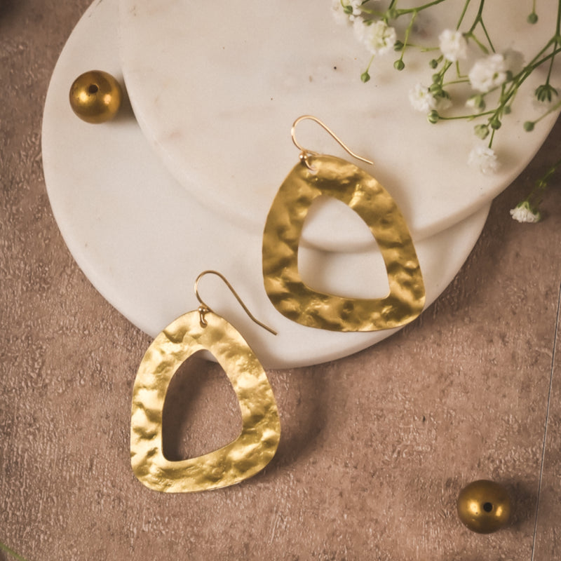 Handmade Organic Triangle Brass Earrings – Textured Minimal Dangles