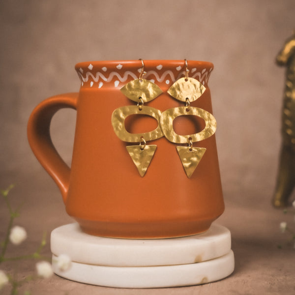 Handcrafted Geometric Brass Dangle Earrings – Bold Hammered Statement Jewelry