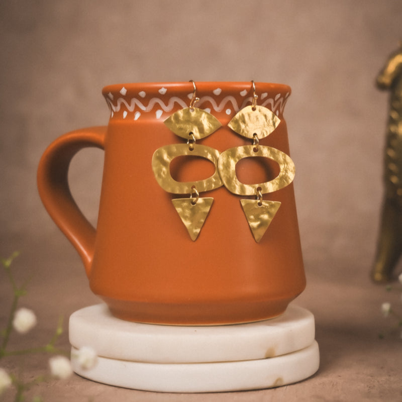 Handcrafted Geometric Brass Dangle Earrings – Bold Hammered Statement Jewelry