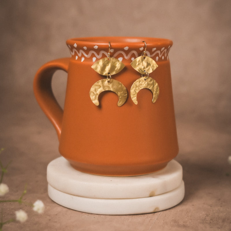 Handmade Hammered Brass Motif Earrings – Boho Statement Dangles