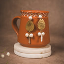 Hammered Gold Teardrop Earrings with Pearl Accents | Handcrafted Brass Jewellery