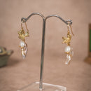 Gold Butterfly Pearl Drop Earrings | Handcrafted Brass Jewellery for Women