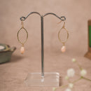 Gold Oval Hoop Earrings with Peach Drops | Minimal Brass Statement Jewellery