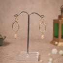 Gold Oval Hoop Earrings with Peach Drops | Minimal Brass Statement Jewellery