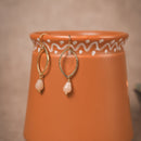 Gold Oval Hoop Earrings with Peach Drops | Minimal Brass Statement Jewellery