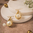 Gold Teardrop Pearl Enclosed Earrings | Elegant Handcrafted Brass Jewellery