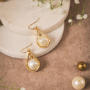 Gold Teardrop Pearl Enclosed Earrings | Elegant Handcrafted Brass Jewellery