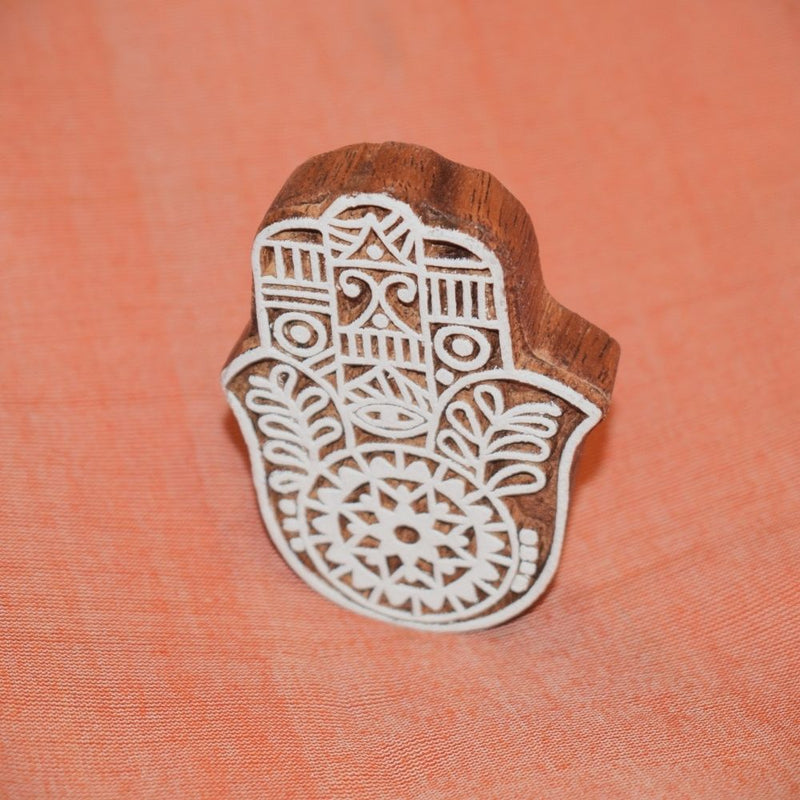 Hand carved block fridge magnet - Hamsa hand design