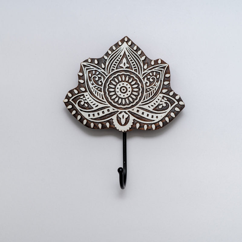 Hand carved block key holder- Lotus design