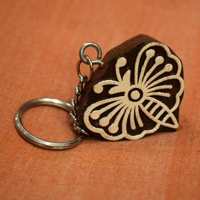Hand carved Block Keychain- Butterfly Wings