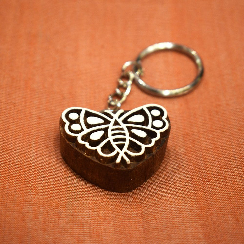 Hand carved Block Keychain- Butterfly design