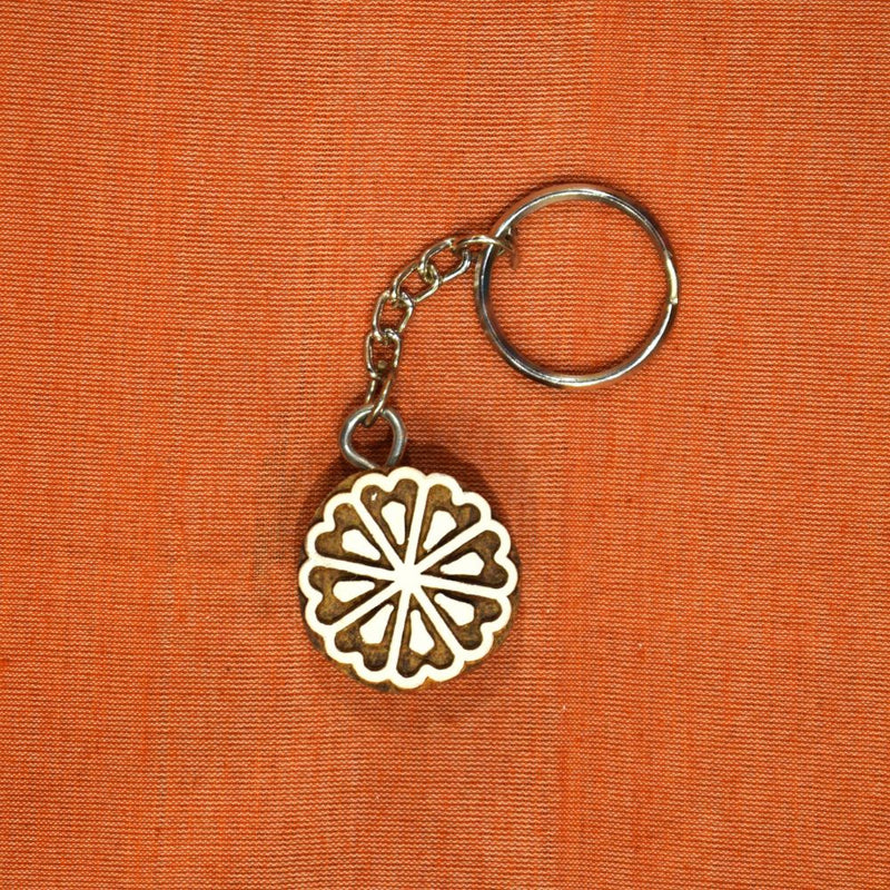 Hand carved Block Keychain- Circle Heart design