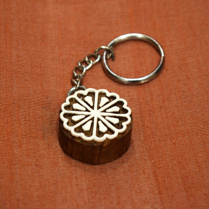 Hand carved Block Keychain- Circle Heart design