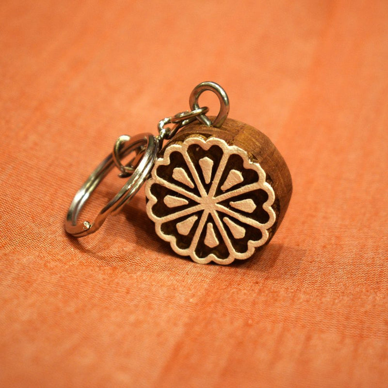 Hand carved Block Keychain- Circle Heart design