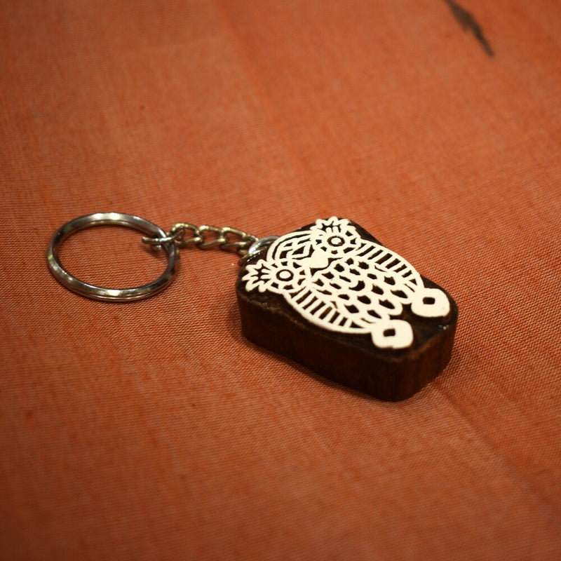 Hand carved Block Keychain- Owl design