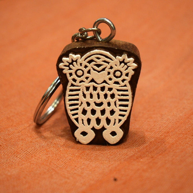 Hand carved Block Keychain- Owl design