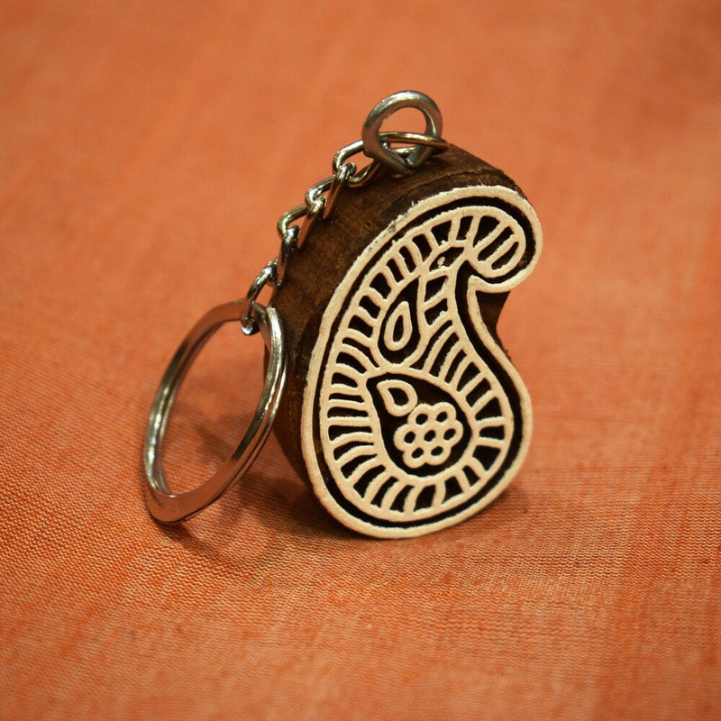 Hand carved Block Keychain- Paisley Design