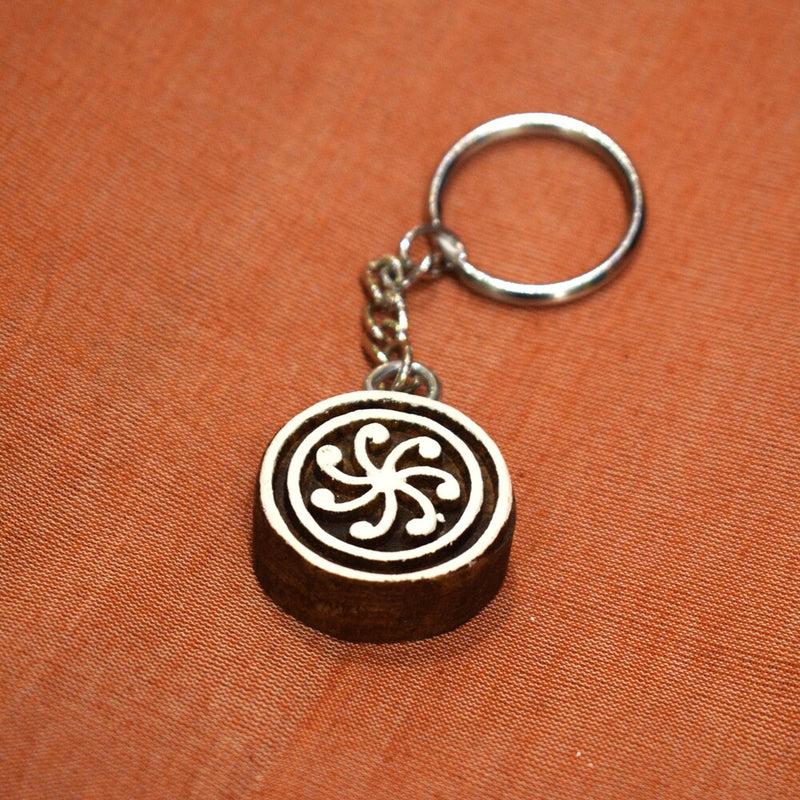 Hand carved Block Keychain- Circle Design