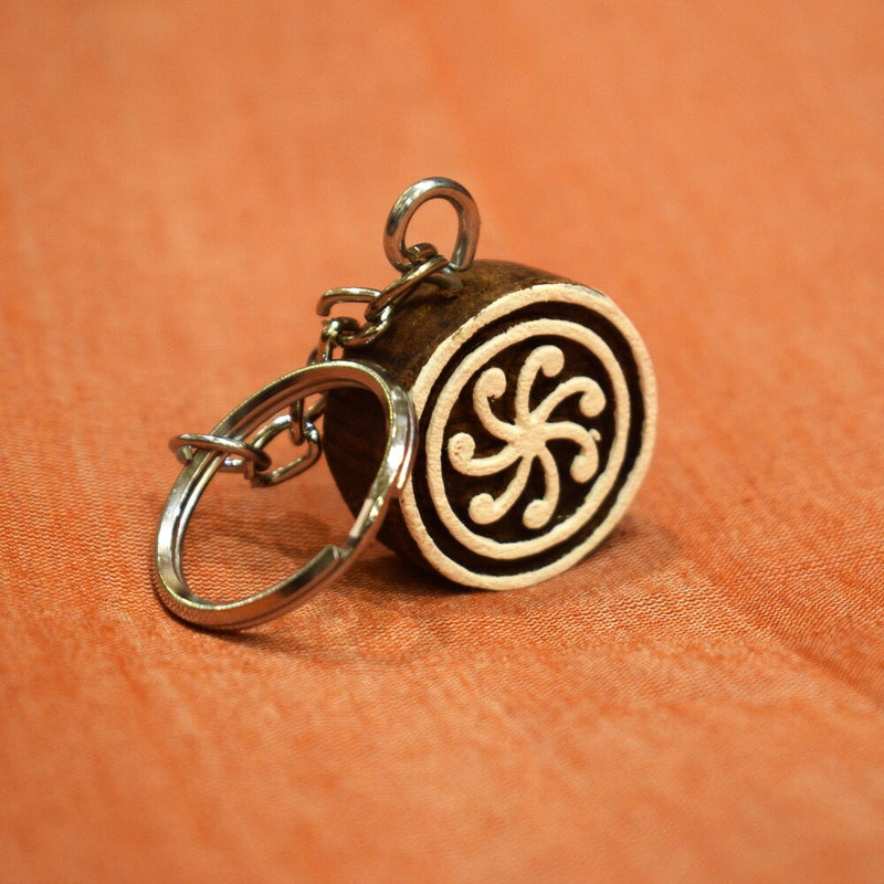 Hand carved Block Keychain- Circle Design