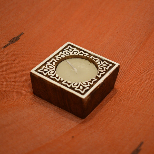 Hand carved block tea light - Square Abstract design