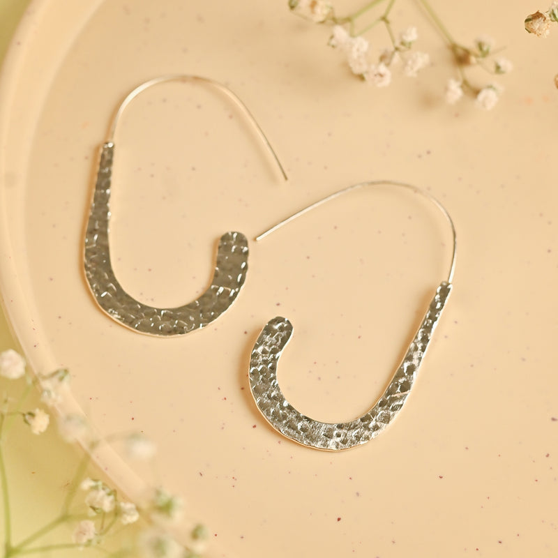 Handcrafted Silver Colour Hammered Earring