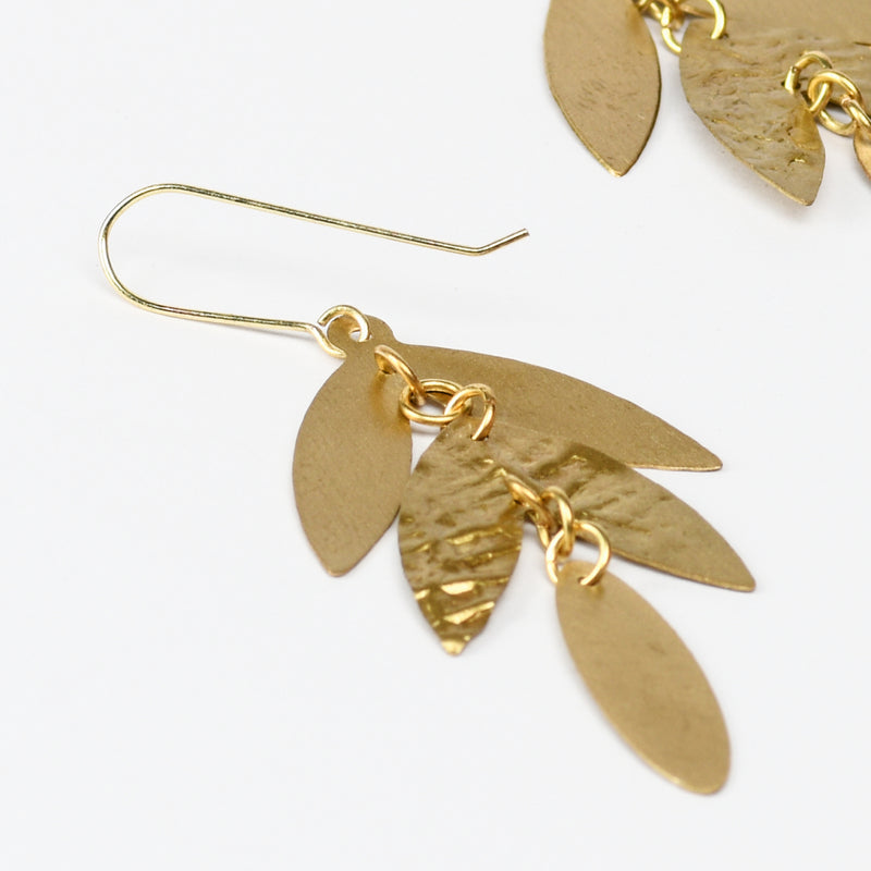 Textured Leaf Brass Earring